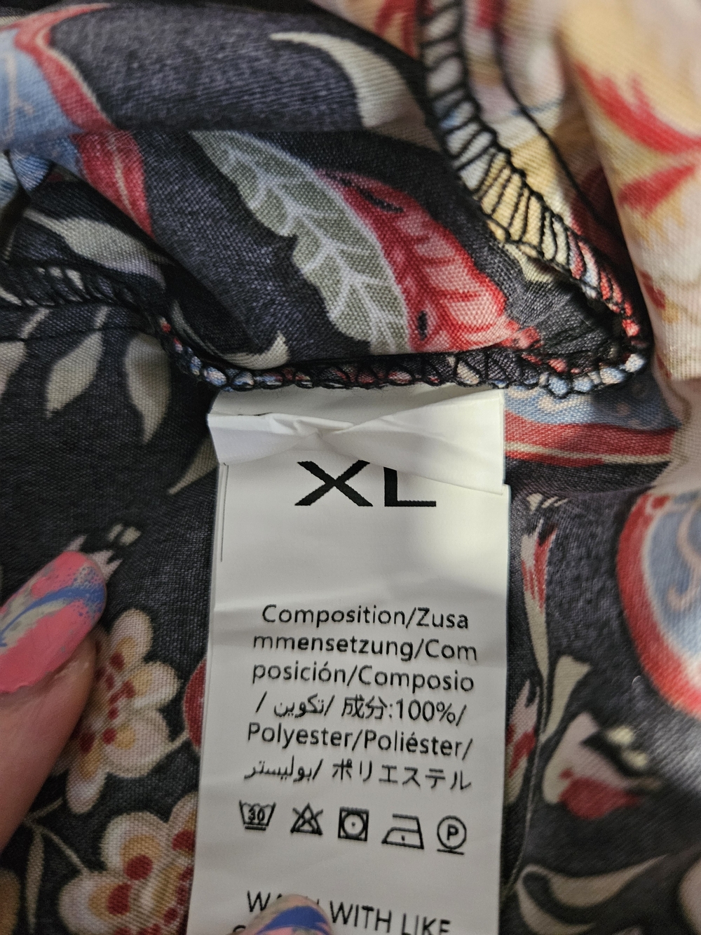 Floral V-Neck A-Line Dress in Black with Multicolor Print - Picture 5 of 5